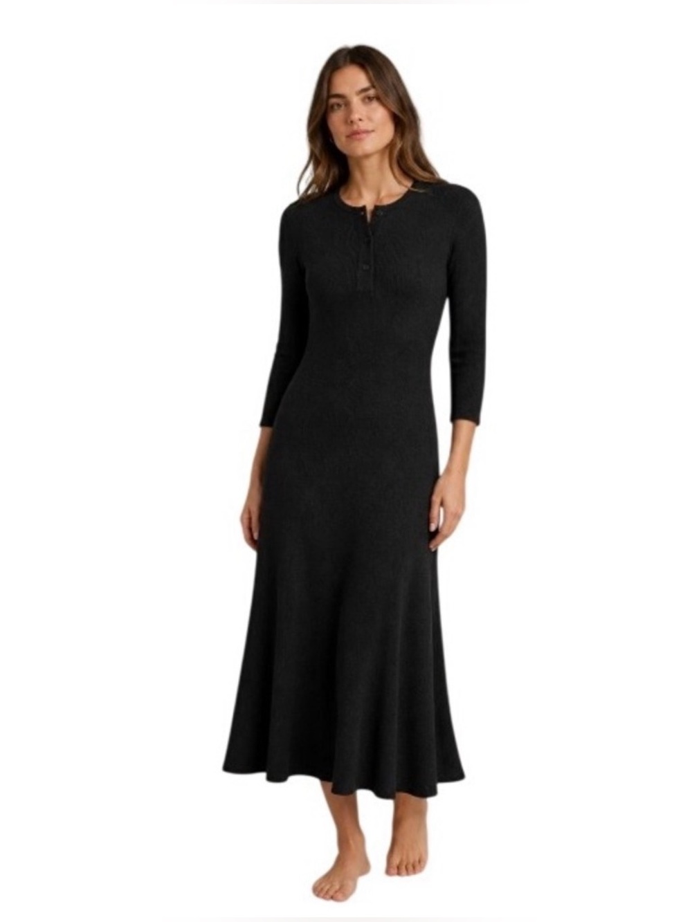 POLO RALPH LAUREN BLACK LONG EMO 🖤 GOTH MAXI DRESS HENLEY nwt waffle knit